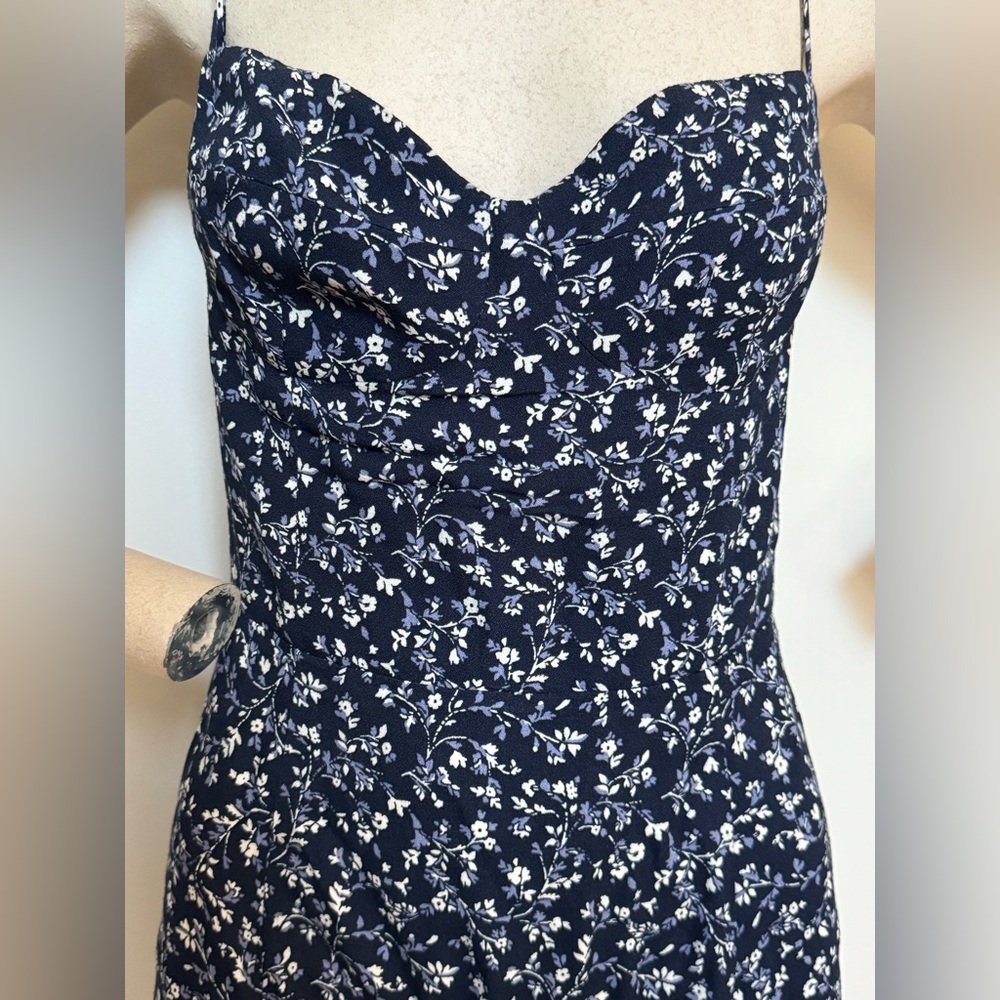 Reformation Saskia fit & flare Navy Floral Mini Dress - Picture 4 of 16